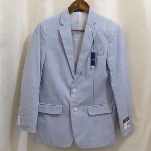 Izod Seersucker Jacket - Blue White Pinstripes - NWT - Sz 16